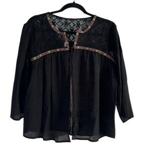 No Boundaries Women's Black Cardigan Lightweight Shirt 3/4 Sleeve Size 7-9 Med